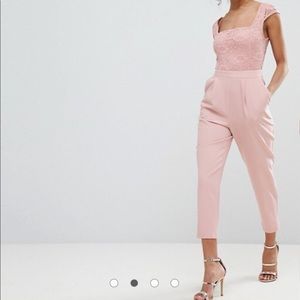ASOS PETITE Lace Top Jumpsuit with Lattice Back